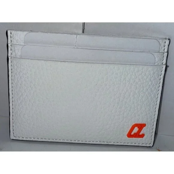 Christian Louboutin Kios Leather Card Holder Bianco White Fluo Orange NEW Bag - Picture 2 of 5